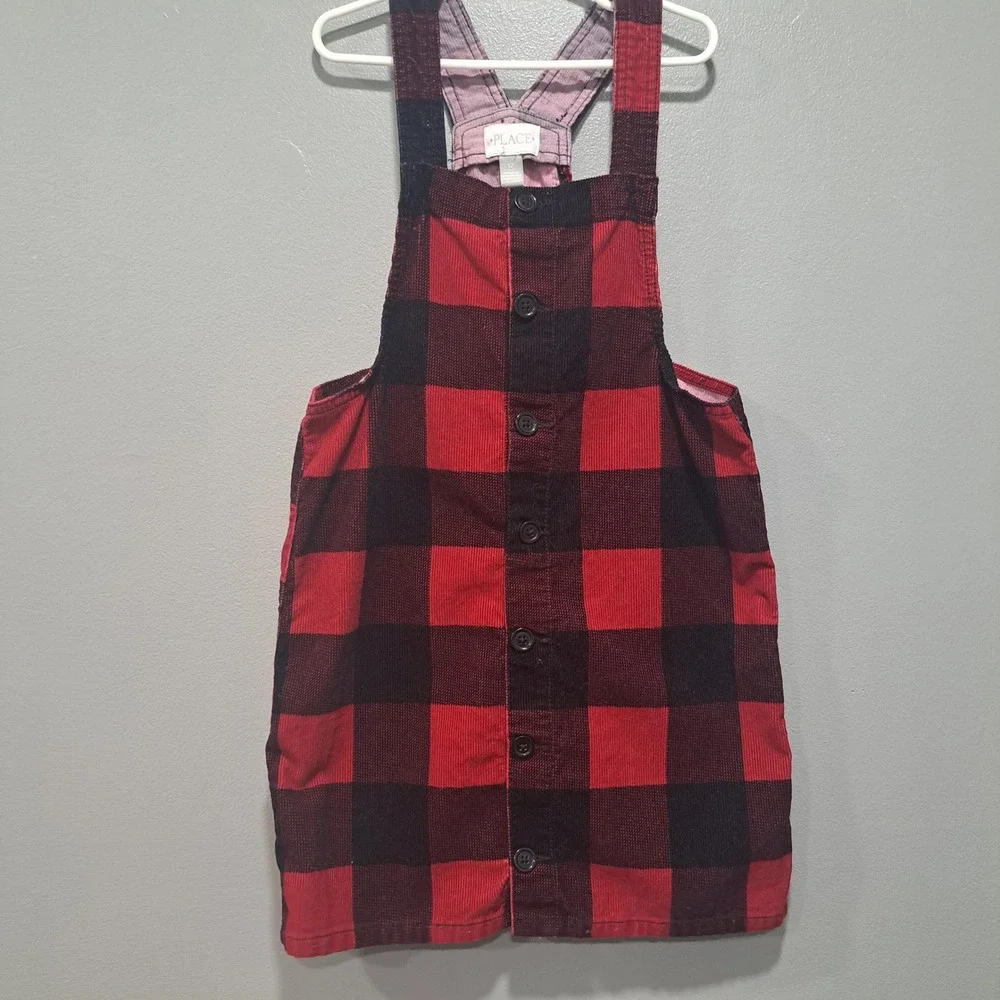 The‎ Childrens Place Girls Red Black Buffalo Plaid Corduroy Jumper Dress 12 Fall